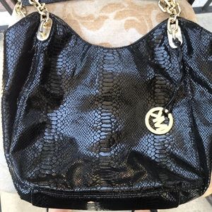 Michael Korda Shiny Snakeskin Shoulder Bag